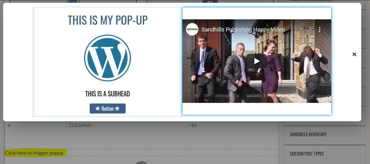 Pop-up window with content in it. 